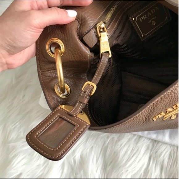 PRADA Brown and Gold Vitello Daino Leather Hobo Bag - Picture 14 of 15